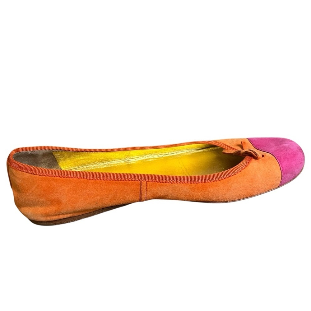 PRADA Suede Ballet Flats Orange Pink Colorblock Shoes Sz 36.5 (6.5 US) Slip-on - Picture 5 of 11